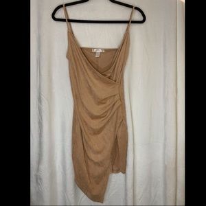 Revamped Tan Faux Wrap Mini Dress Bodycon